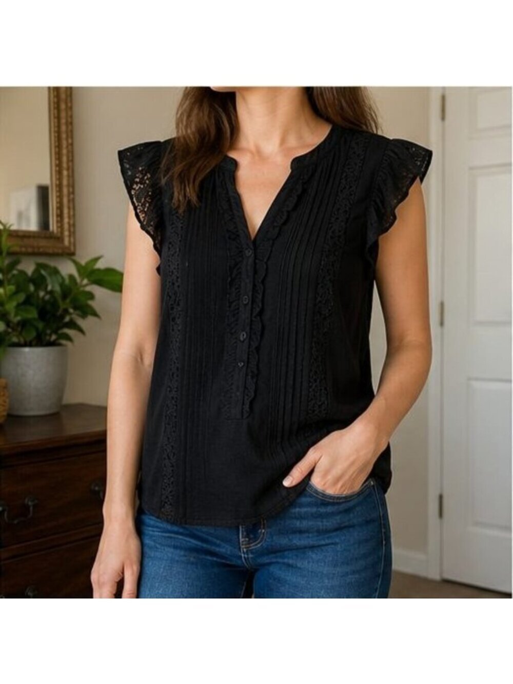 Black Ruffle Blouse - Picture 2 of 6